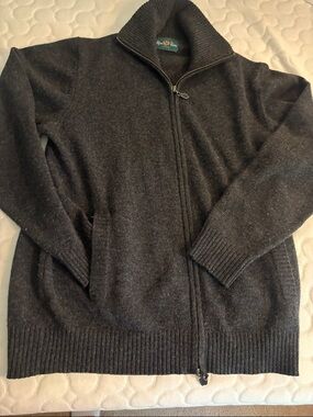 Men's Alan Paine Full Zip-Up Mock Neck Sweater - Lambswool Dark Charcoal UK 44